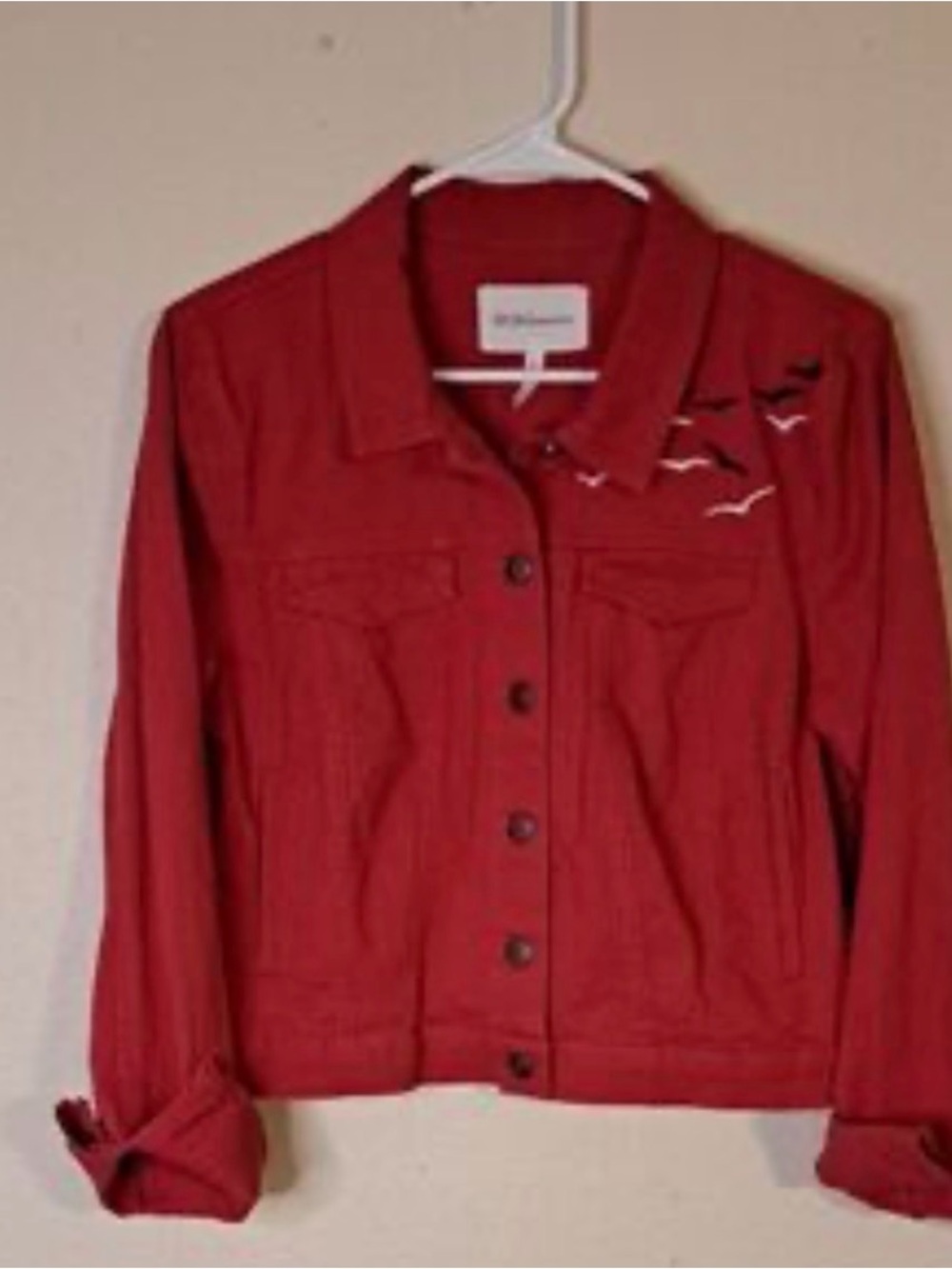 BCBGeneration Red Embroidered Jean Jacket
